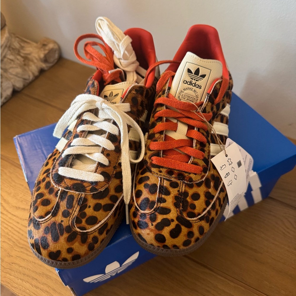 Viral Adidas Sneakers - Leopard Print with Red and White